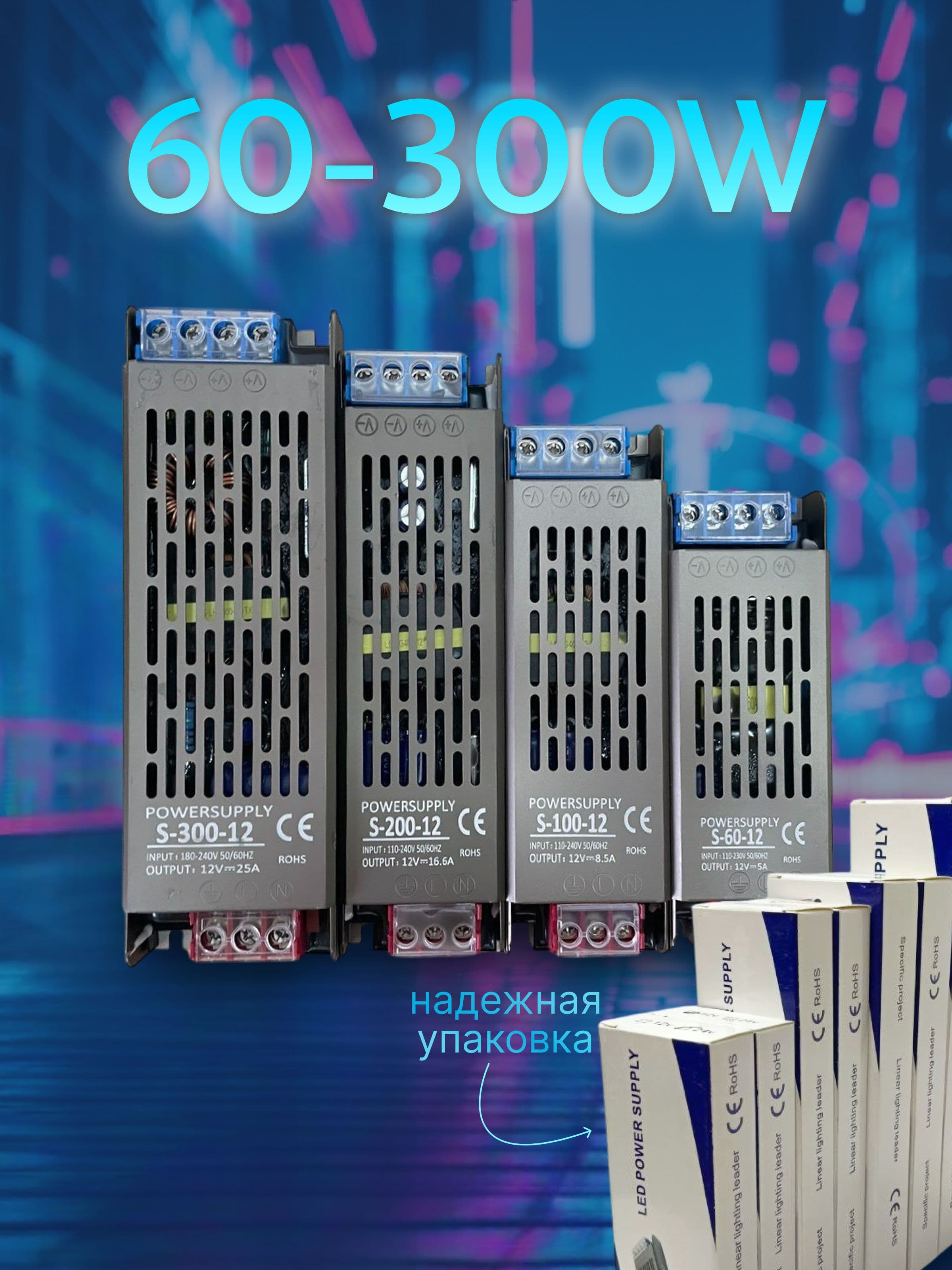 Блок питания для светодиодной ленты, 24В, 300 Вт, IP40
